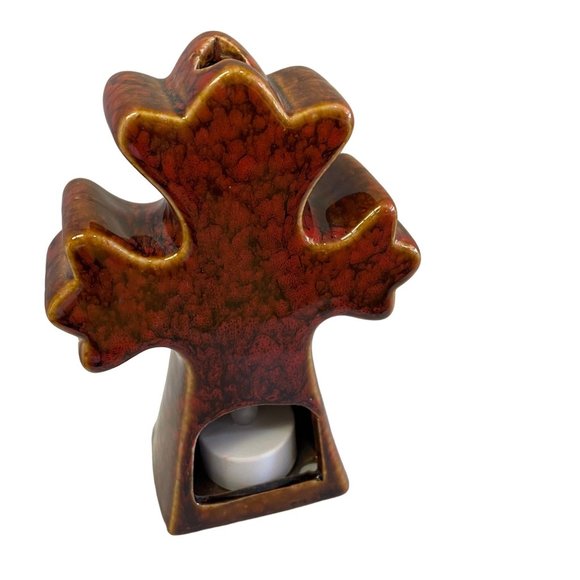 Brown Glazed Ceramic Cross Tea Light Candle Holder Decor 6 x 4 x 2 - Picture 3 of 7
